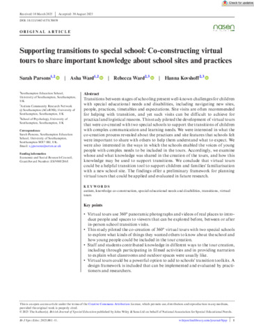 [thumbnail of British J Special Edu - 2025 - Parsons - Supporting transitions to special school  Co‐constructing virtual tours to share.pdf]