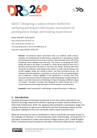 [thumbnail of Shercliff_Ward_DRS2026_QUILT Designing a values-driven toolkit for surfacing participant-led impact assessment of participatory design and making experiences .pdf]